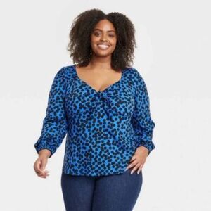 NEW Ava & Viv Long Sleeve Sweetheart Neck Tie Front Long Sleeve Blouse Size 1X